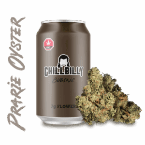 Praire OysterDried Flower Budskis made by Chillbilly in Canada. The first cannabis in a can with 100% recyclable, sustainable cannabis packaging.